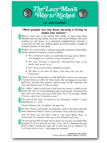 The Original Rare Limited Edition "The Lazy Man's Way to Riches" by Joe Karbo